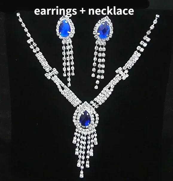 Blue Water Drop Rhinestones Necklace For Women  Inlaid Zircon Pendant Fashion Jewelry Accessory