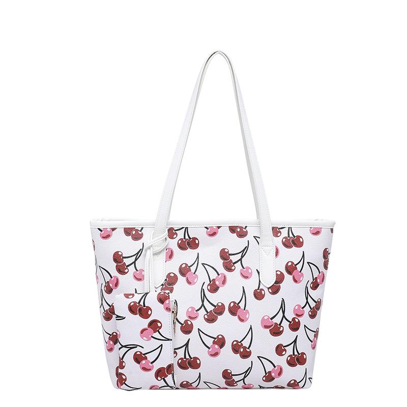 Korean Style Cherry Print Large Capacity Tote Bag