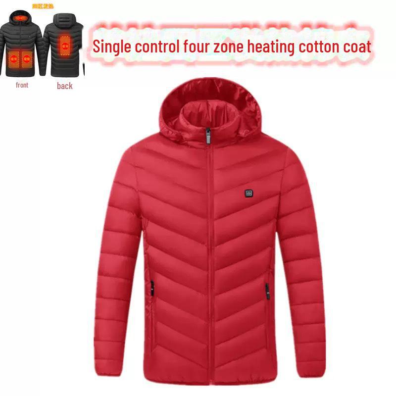 Men's Multi-Zone Hooded Electric Heated Cotton Coat with Long Sleeves