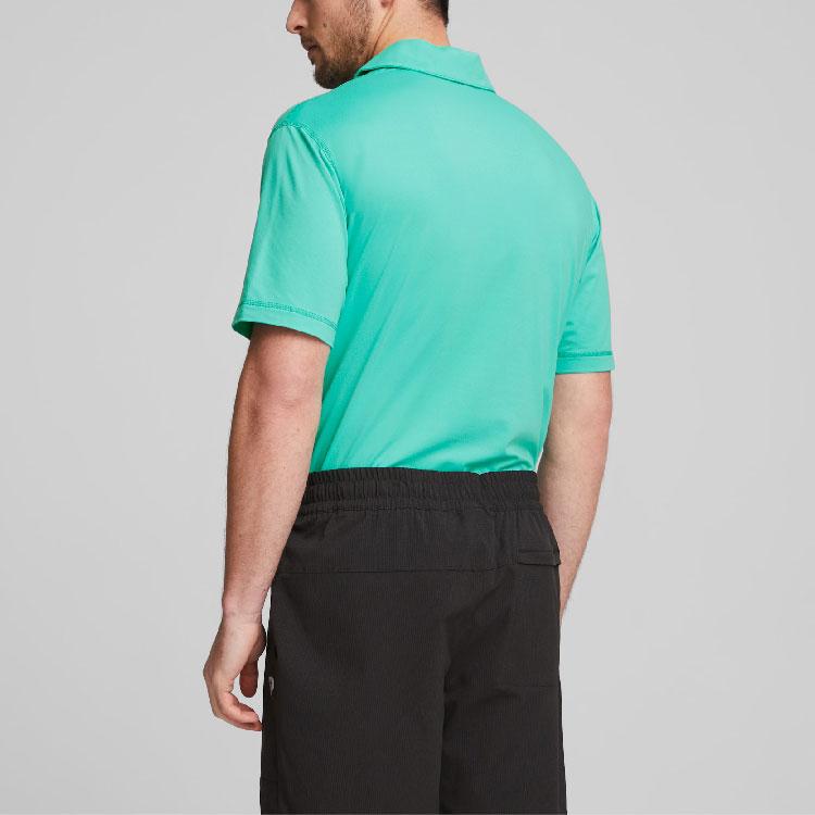Puma Golf X Ptc Collaboration Polo Shirt Solid Color Casual Letter Print Short Sleeve Men Tops Light-Green 539201-03