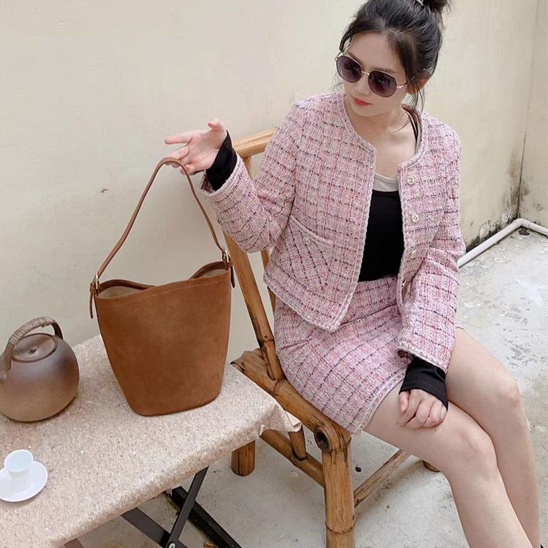 Cowhide Large Capacity Sanded Leather Bucket Bag Niche Design Fashion One-shoulder Underarm Women Bag