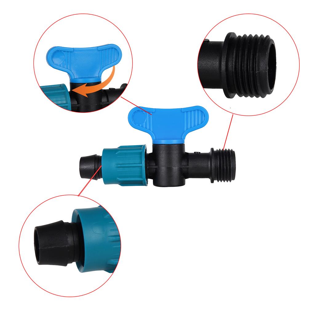 16mm Drip Irrigation Pipe Fitting 1/2" Male Thread Connector Irrigation Hose Valve Pe Pipe Lock Fitting Garden Water Connection