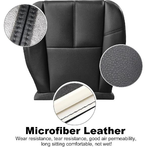 GXARTS Driver Or Passenger Side Bottom Replacement Leather Seat Cover Black Compatible With Chevy Avalanche Silverado Suburban Tahoe GMC Sierra Yukon