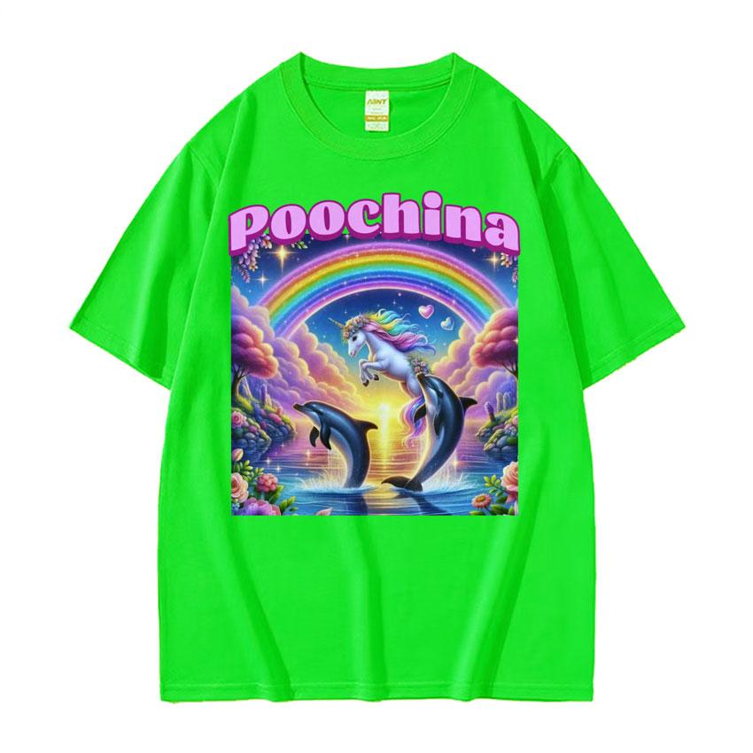 Poochina Brain Rot Ironic Funny Meme Tee Shirt for Men Harajuku Hip Hop Streetwear Tshirt Unisex Oversized 100 Cotton T Shirt