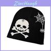 Halloween Skull Knit Hat With Spider Web Design For Streetwear And Cold Weather