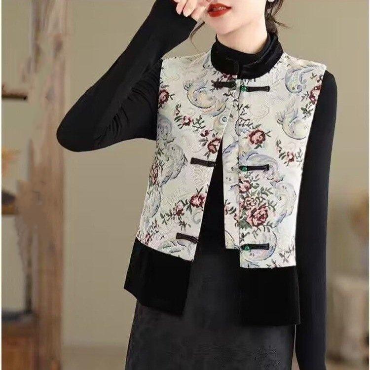 Retro Chinese Style Waistcoat Female National Style Waistcoat Temperament Western Style Fashion Embroidered Disc Buckle Waistcoat