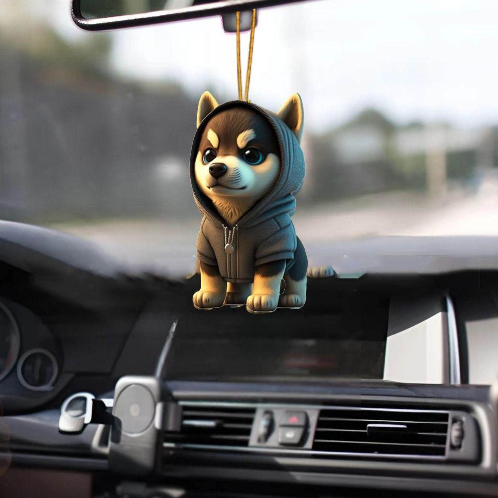 2D Dog Christmas Tree Hanging Pendants Decorative Cartoon Dog Christmas Tree Charms Acrylic Hanging Cartoon Dog Car Pendant Car