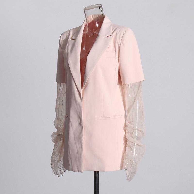 2025 Women's Autumn Commuter Long Sleeve Suit Jacket with Lapel and Sheer Paneling