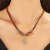 Brown Leather Sun & Star Double-Layer Choker Necklace - Y2K Niche Style for Women
