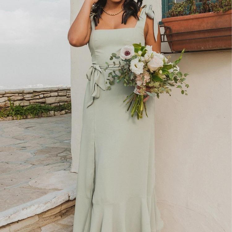 Women Summer Casual Sleeveless Spaghetti Strap A-Line Dress High Waist Long Split Solid Color Dresses