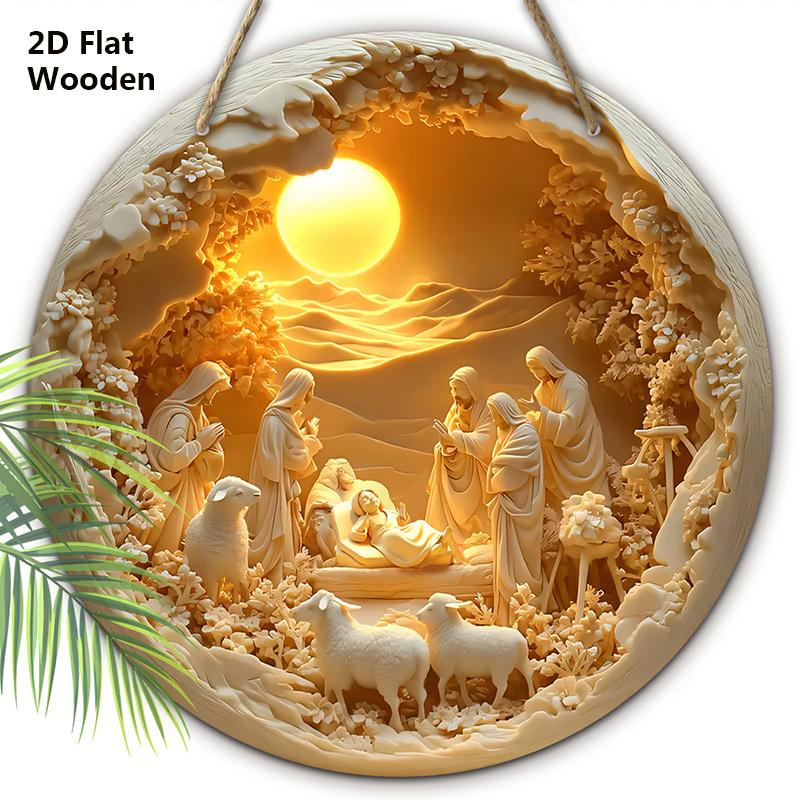 

Рождественская деревянная табличка «Рождество Христово» - Круглая табличка «Jesus Navidad» для декора на входную дверь или стену - Идеальный рождественский подарок для христиан 20cm/7.87in бежевый