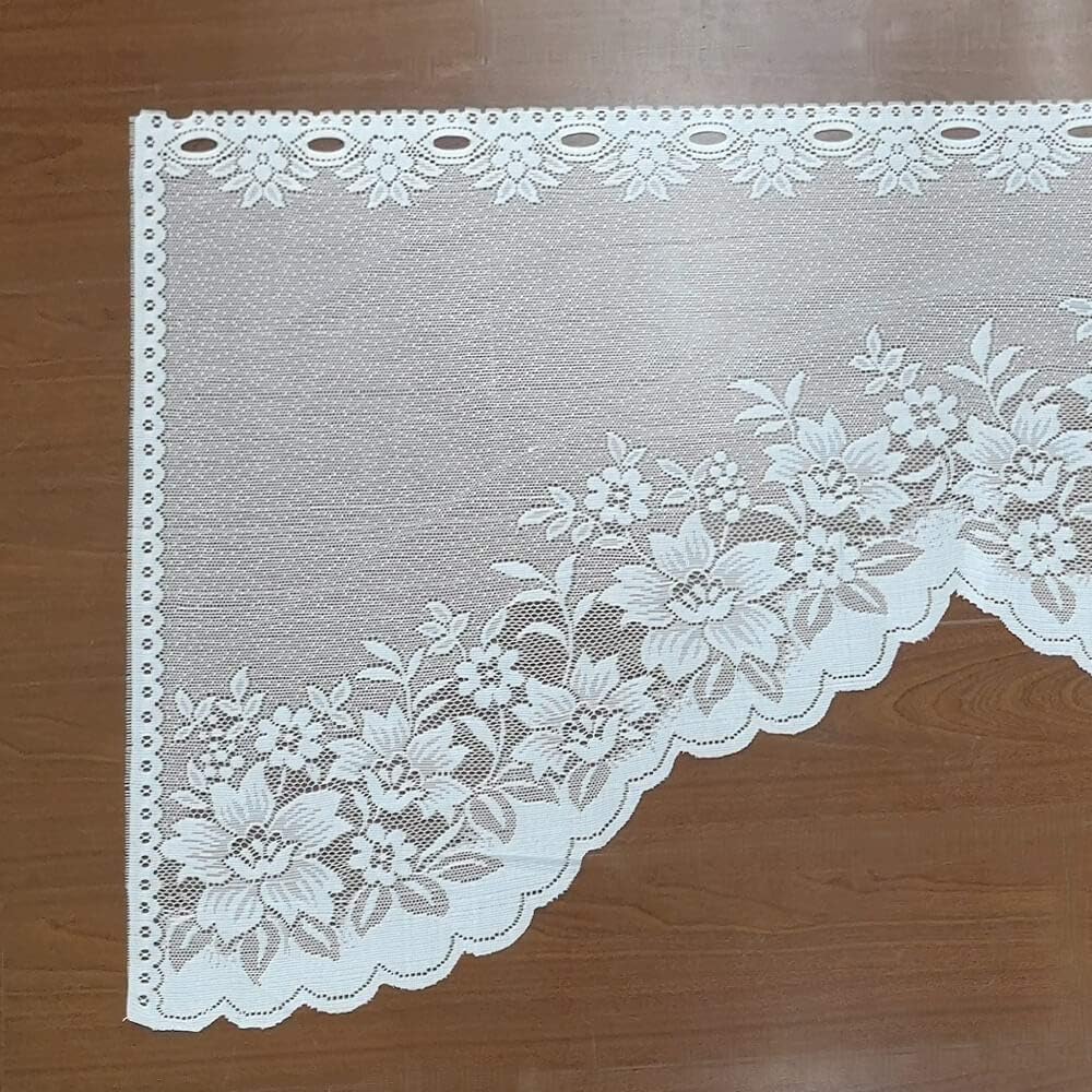 WUBODTI White Lace Swag Curta for Kitchen, Sheer Floral Embroidery Window Valances Hollow Knitted Home Decor Lace Valance Curta for Living Room