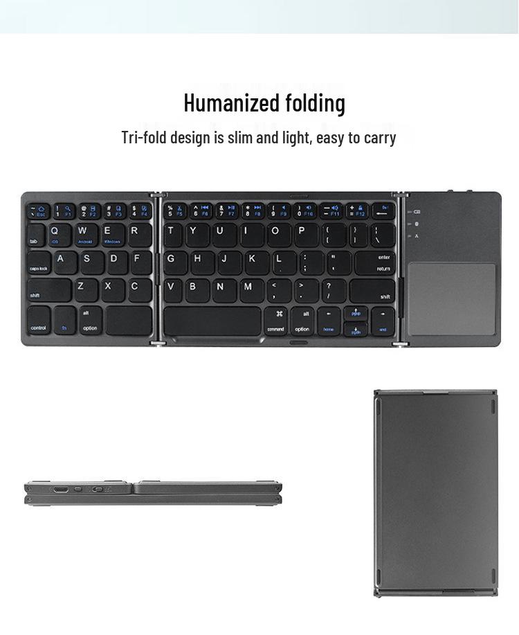 Ultra-Thin Bluetooth Tri-Fold Keyboard with Touchpad – Universal for Phone/Computer, Portable & Wireless