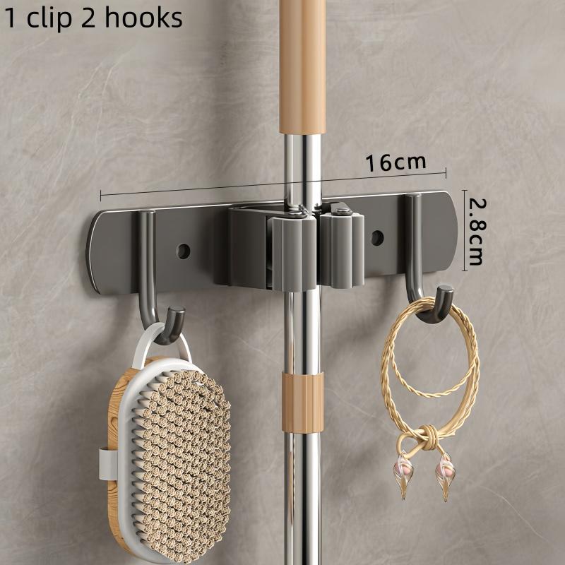 Stainless Steel Mop Holder Household Storage Rack Bathroom Nail-free Hook Wall-mounted Mop Broom Storage Rack