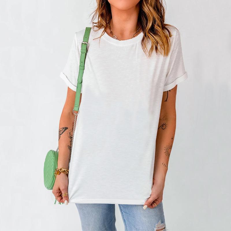 YYFS Dámská móda Ležérní Léto Jaro Jednobarevné halenky a košile s krátkým rukávem a výstřihem do O