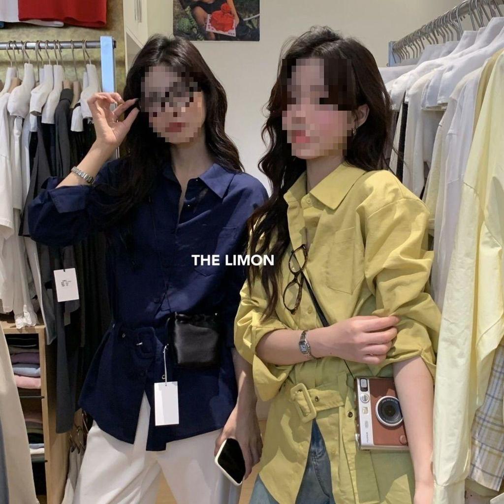 Korean Design Waist-Cinched Slimming Shirt with Belt - Spring/Summer 2025 Women's Casual Top