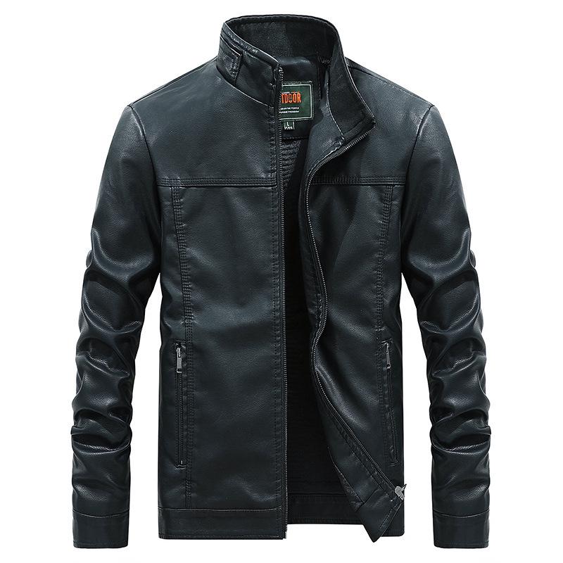 Large Size Leather Coat Autumn and Winter Solid Color Stand Collar PU Leather Jacket Casual Motorcycle Wear Thickened Coat