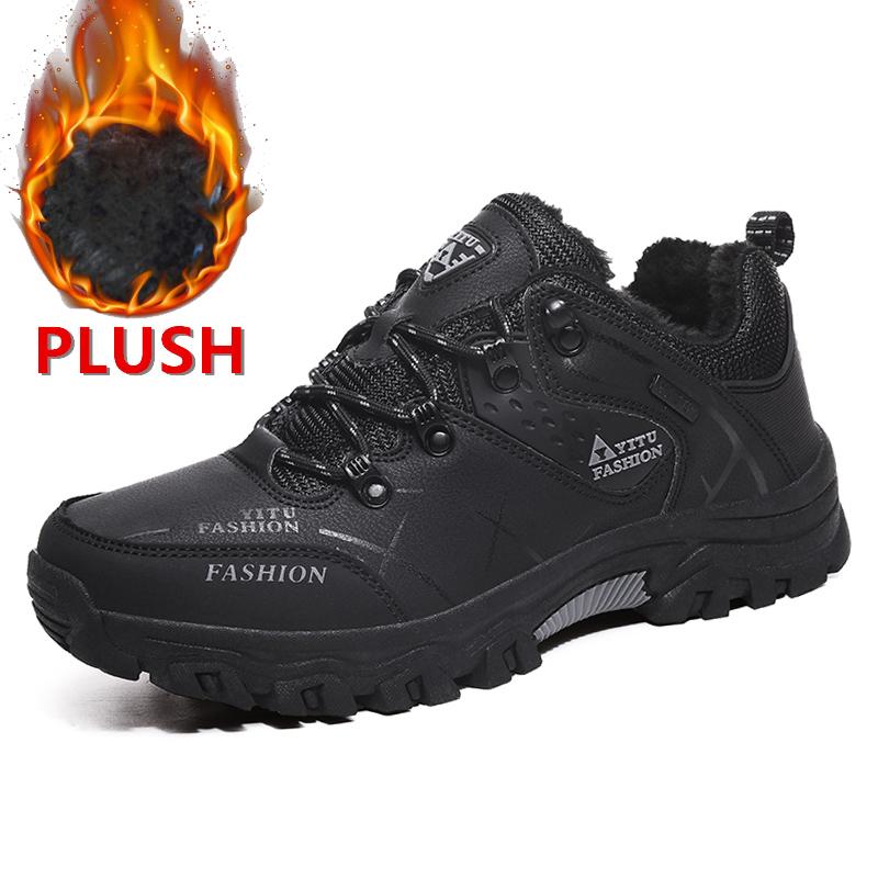 New Autumn Winter Warm Plush Snow Boots Sneakers Men Shoes Outdoor Casual Hiking Boots Non-slip Lace-up Ankle Boots Size 39-47