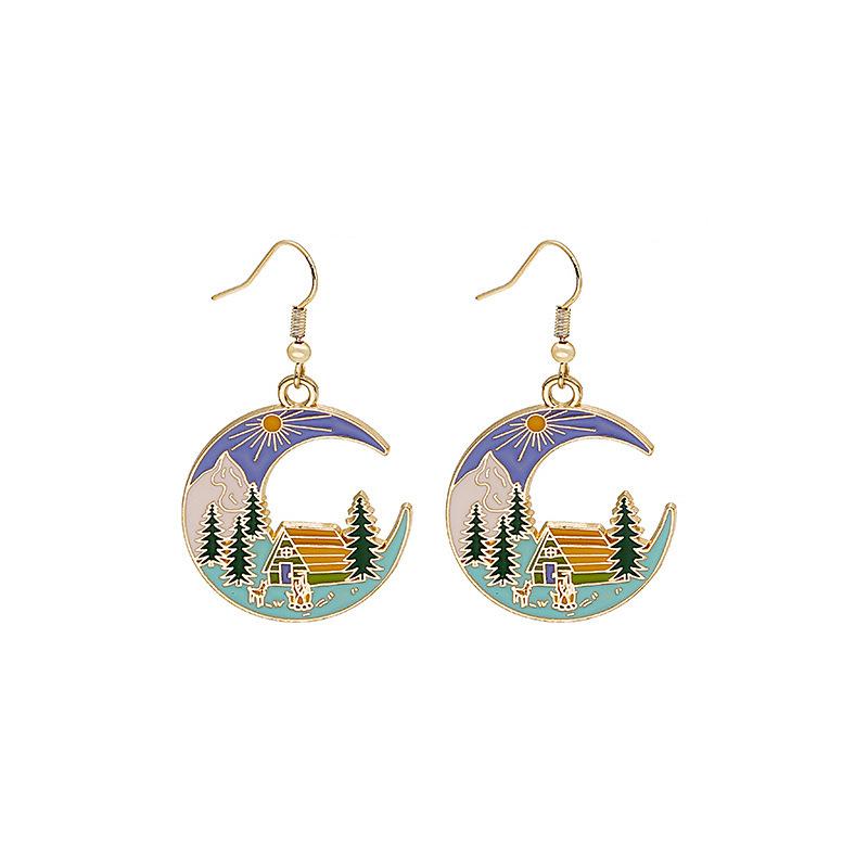 Fun Cartoon Asymmetrical Oil Drop Earrings, Guochao Panda Animal Fruit Earrings, Cute Mushroom Leaf Earrings