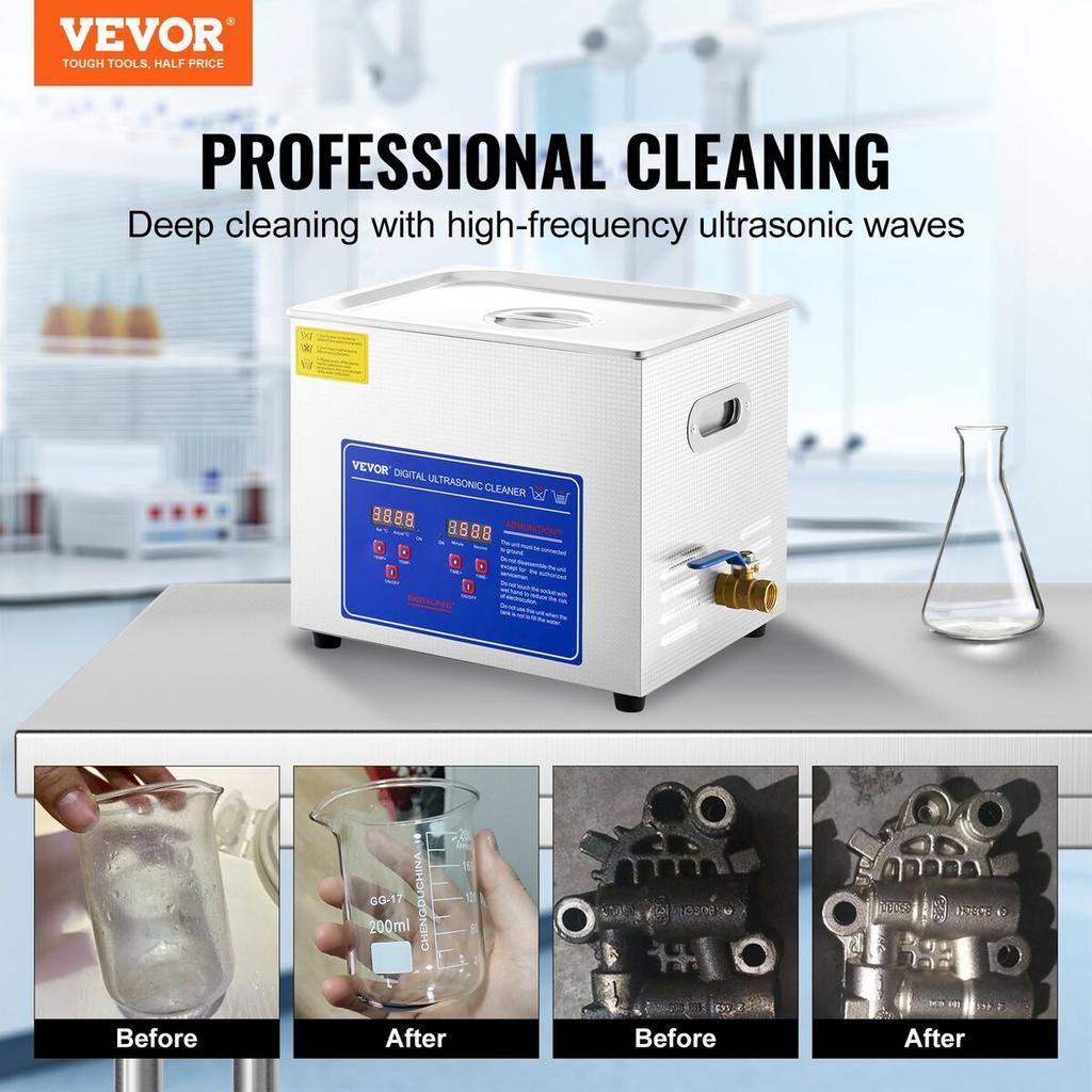 10L Ultrasonic Cleaner Machine Stainless Steel Ultrasonic Cleaning Machine Digital Heater Timer Jewelry Cleaning for Commercial Personal Home Use(10L)