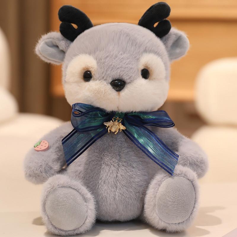 Decoration Bow Cute Deer And Bear Plush Toy Doll For Room Decoration And Gift