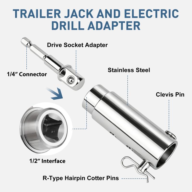 Trailerstik Boreadapter Med Topnøgle Borstykke Tilbehør Kraftig Håndtagsadapter Værktøj RV Tungejack Boreadapter
