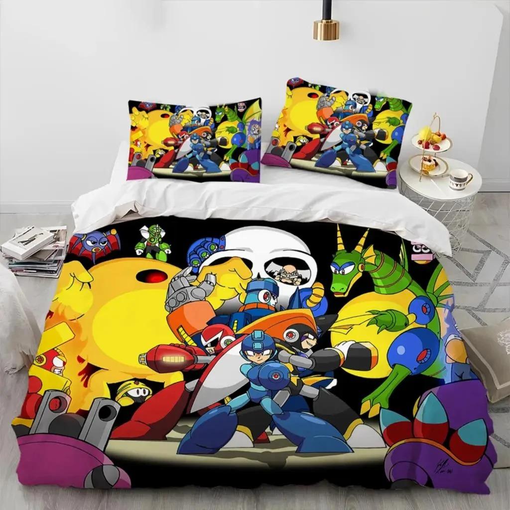 3D tlač Rockman Megaman Hra Kreslený posteľná súprava Chlapci Dievčatá Dvojlôžko Kráľovská veľkosť Obliečka na paplón Obliečka na vankúš Posteľ Deti Dospelí