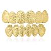 Carved Plaid Pattern Metal Hip Hop Upper and Lower Teeth Set