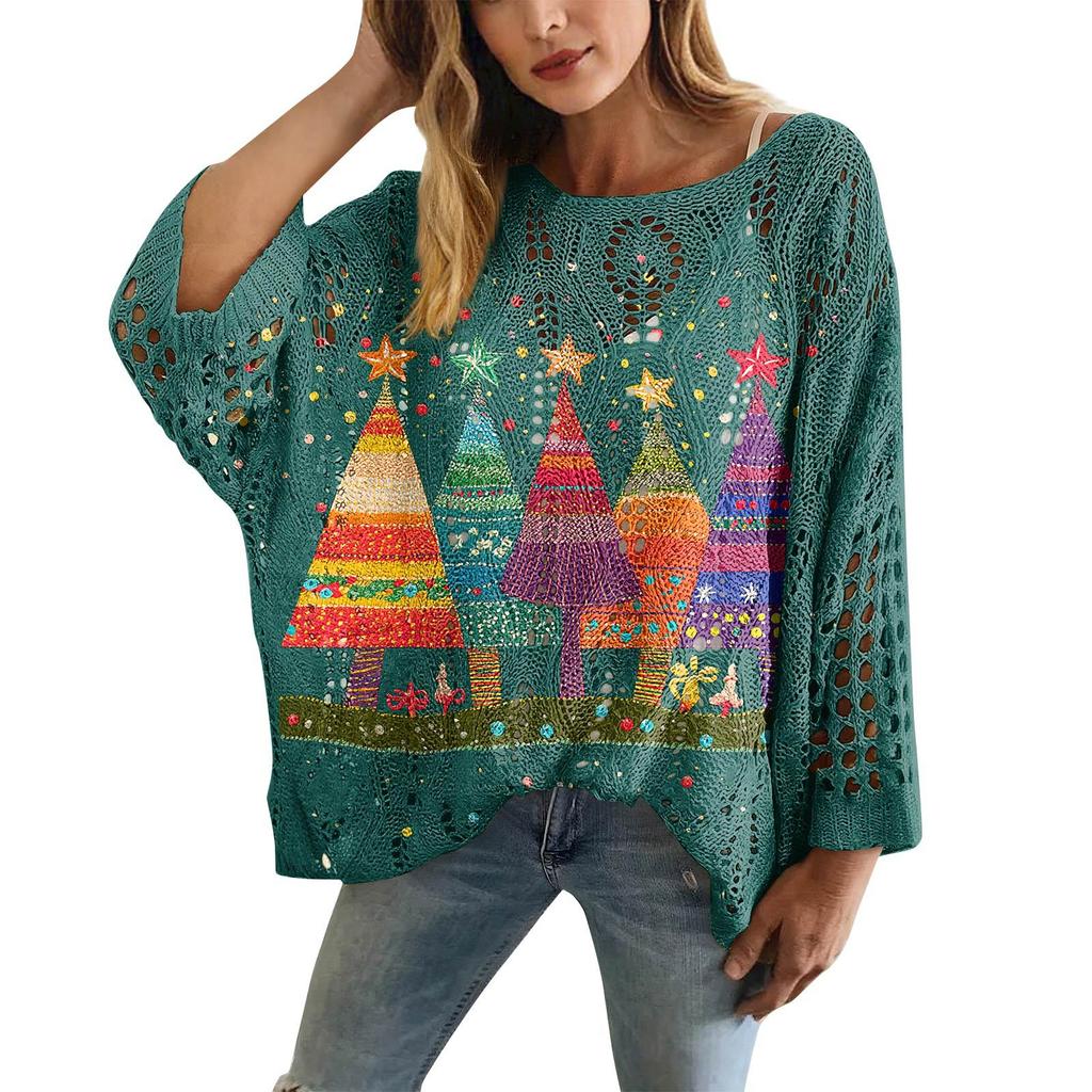 XY-LK01-Pullover hollow blouse 3D printed sweater spring and summer new