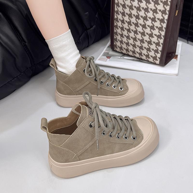 Fashion Women's Lace-Up High-Top Shoes Autumn Winter New Style Retro Platform Soft-Sole Mid-Heel Ankle Boots