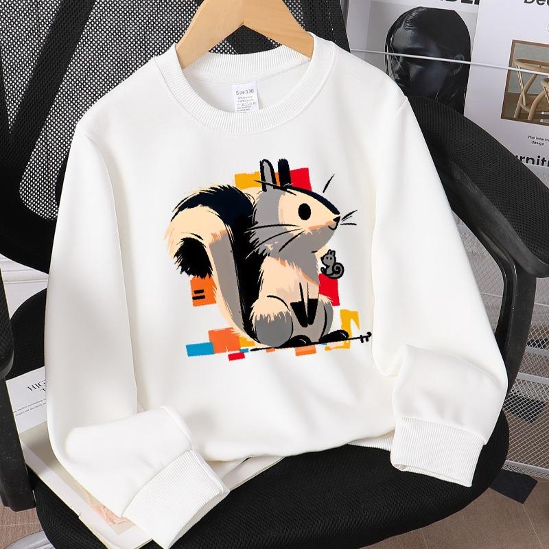 Girls Fall Winter Crew Neck Sweatshirt, Cute Squirrel Print