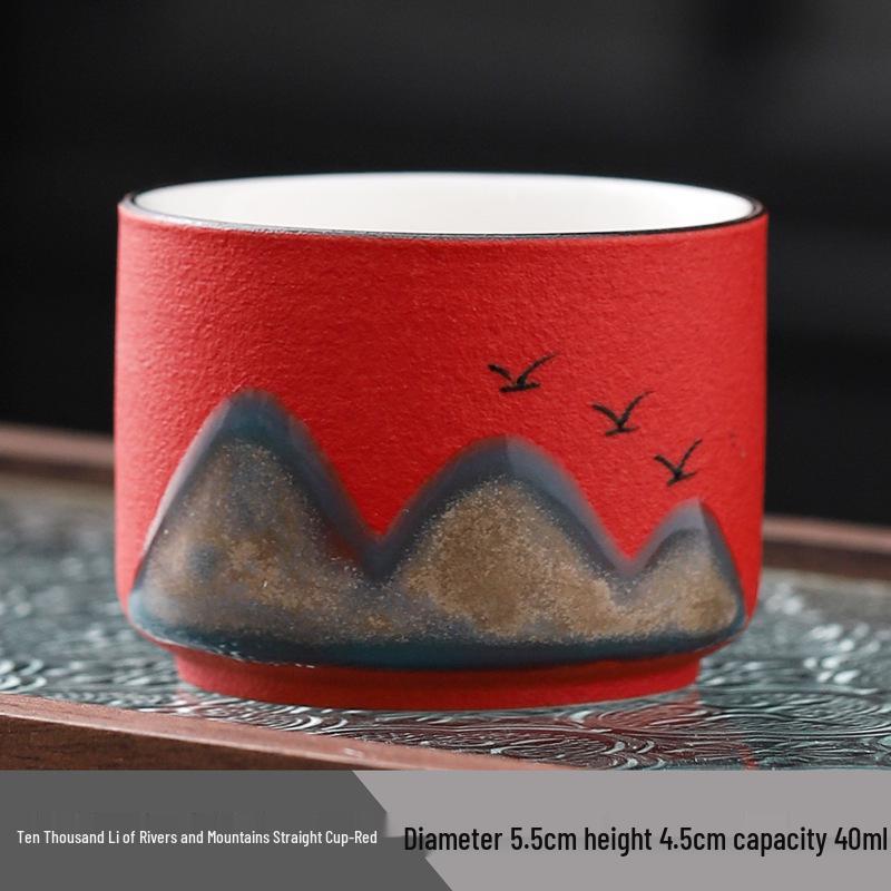 Guochao Hand-Painted Ten Thousand Li Rivers & Mountains Tea Set - Creative Gift Box with Tea Cups