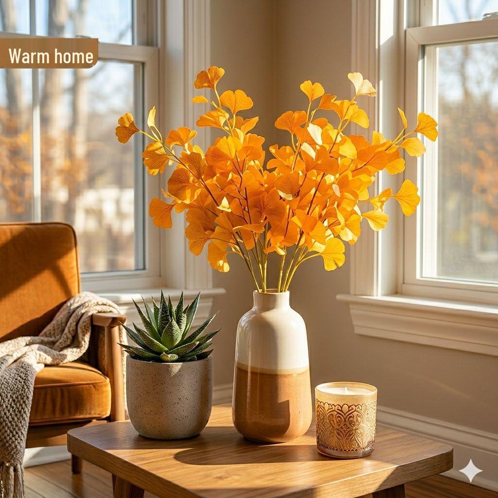 Ginkgo Leaf Vine: Artificial Floral Decor for Living Room, Dining Table, Wedding, and Landscaping
