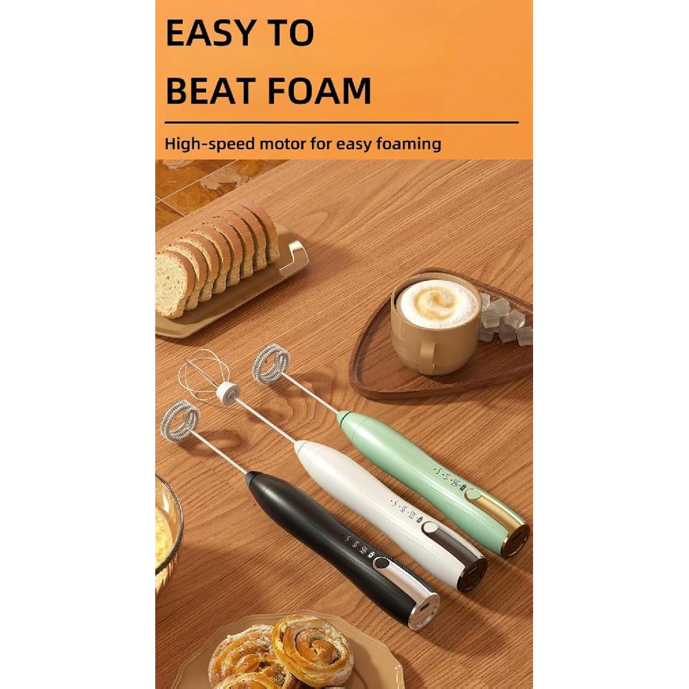 Immersion Blender Handheld, 2-in-1 Hand Blender Electric with USB Rechargeable 3 Speeds, Stainless Steel Blade Stick Blender with Whisk, for Coffee