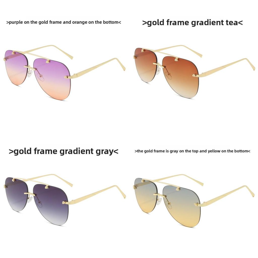 Fashion Metal Frameless Frog Eyes With Gradient Sunglasses For Outdoor Sun Protection And Driving