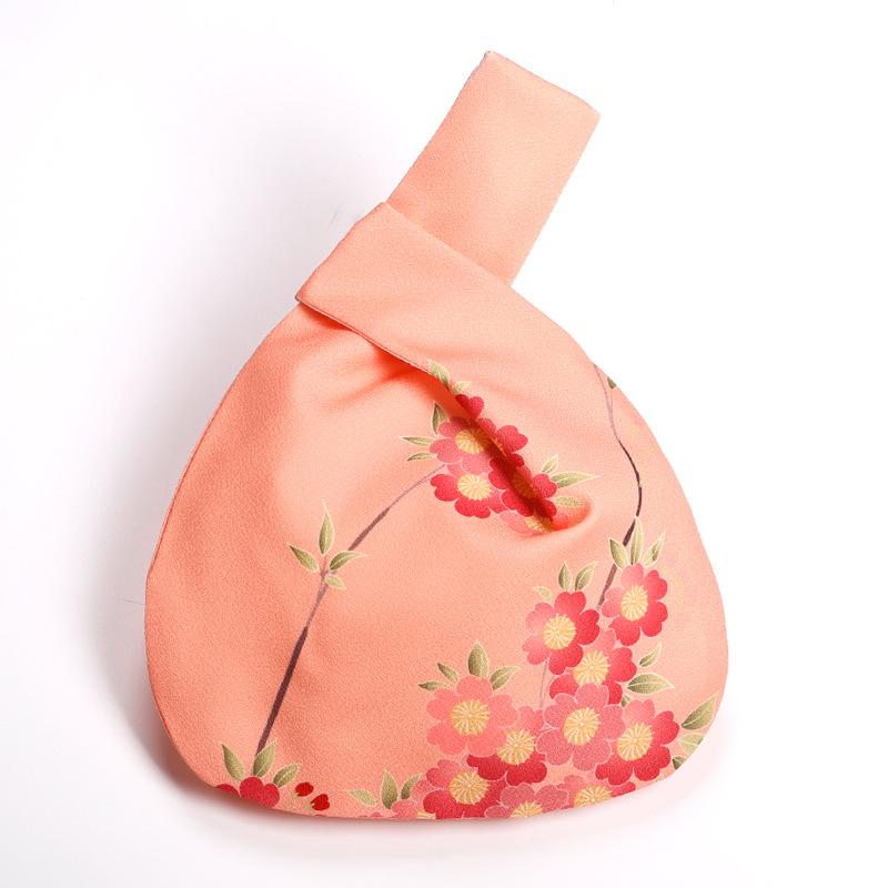 

Fashion Print Knot Wrist Bag Japanese Women Mini Portable Tote Handbag Girls Hanfu Simple Purse Shopping Phone Key Folding Bags