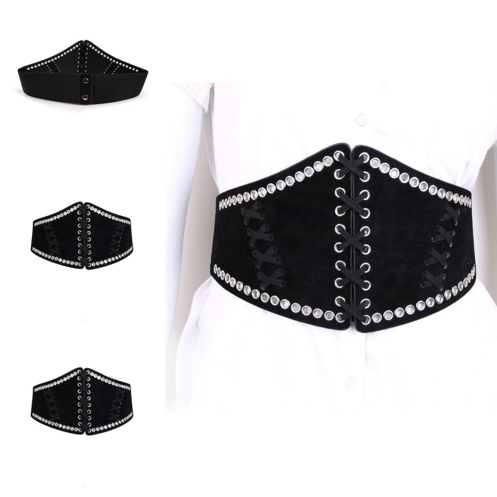 Elegant Wide Waist Belt For Women With Snap Closure And Net Design In Black