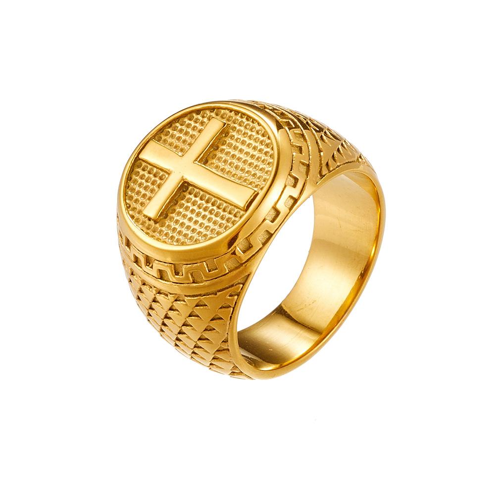 Golden Cross Titanium Steel Men's Simple Stainless Steel Ring Does Not Fade