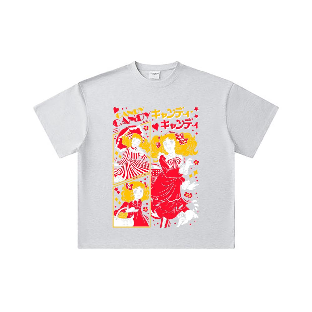 T-shirt unisexe en coton épais 260 g/m², fil double 32, 100 % coton, impression Candy Candy V2