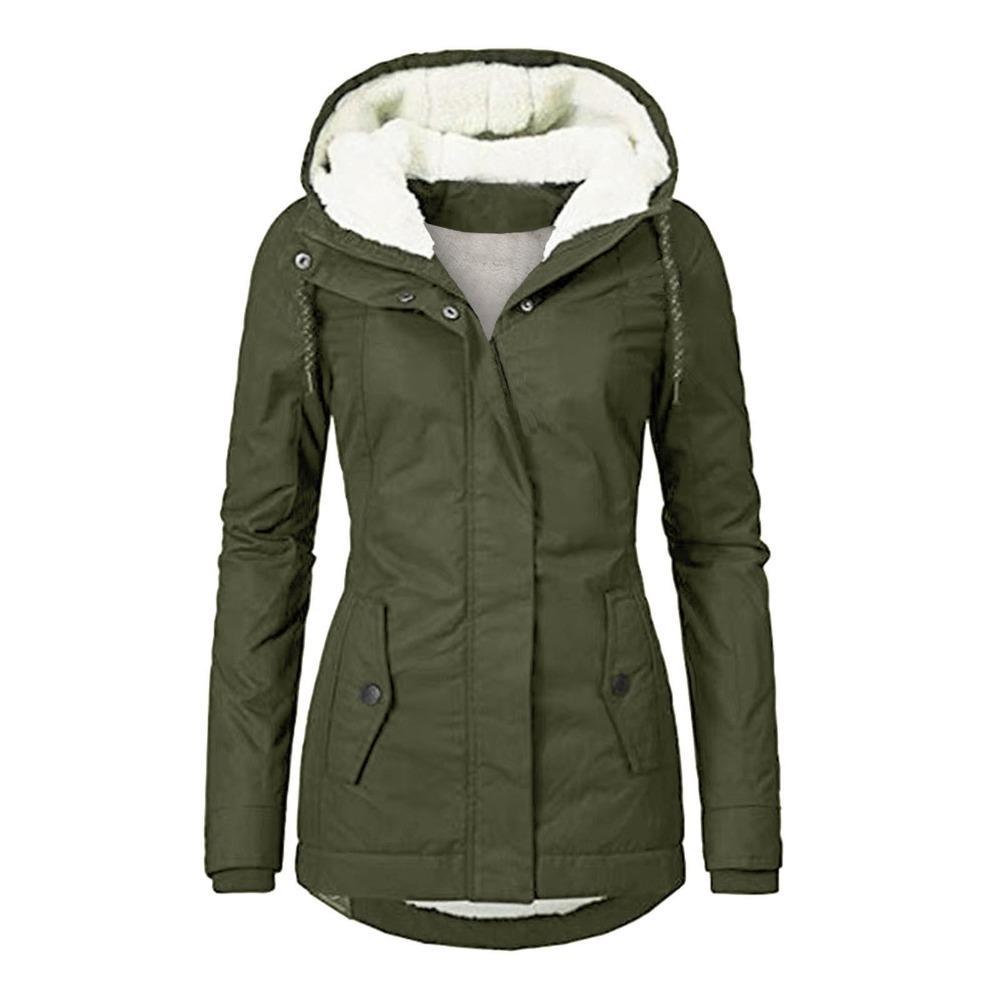 Women's Hood Long Sleeve Loose Fit Midi Parka Coat Fleece Lined Warm Cotton Outerwear Winter Jacket