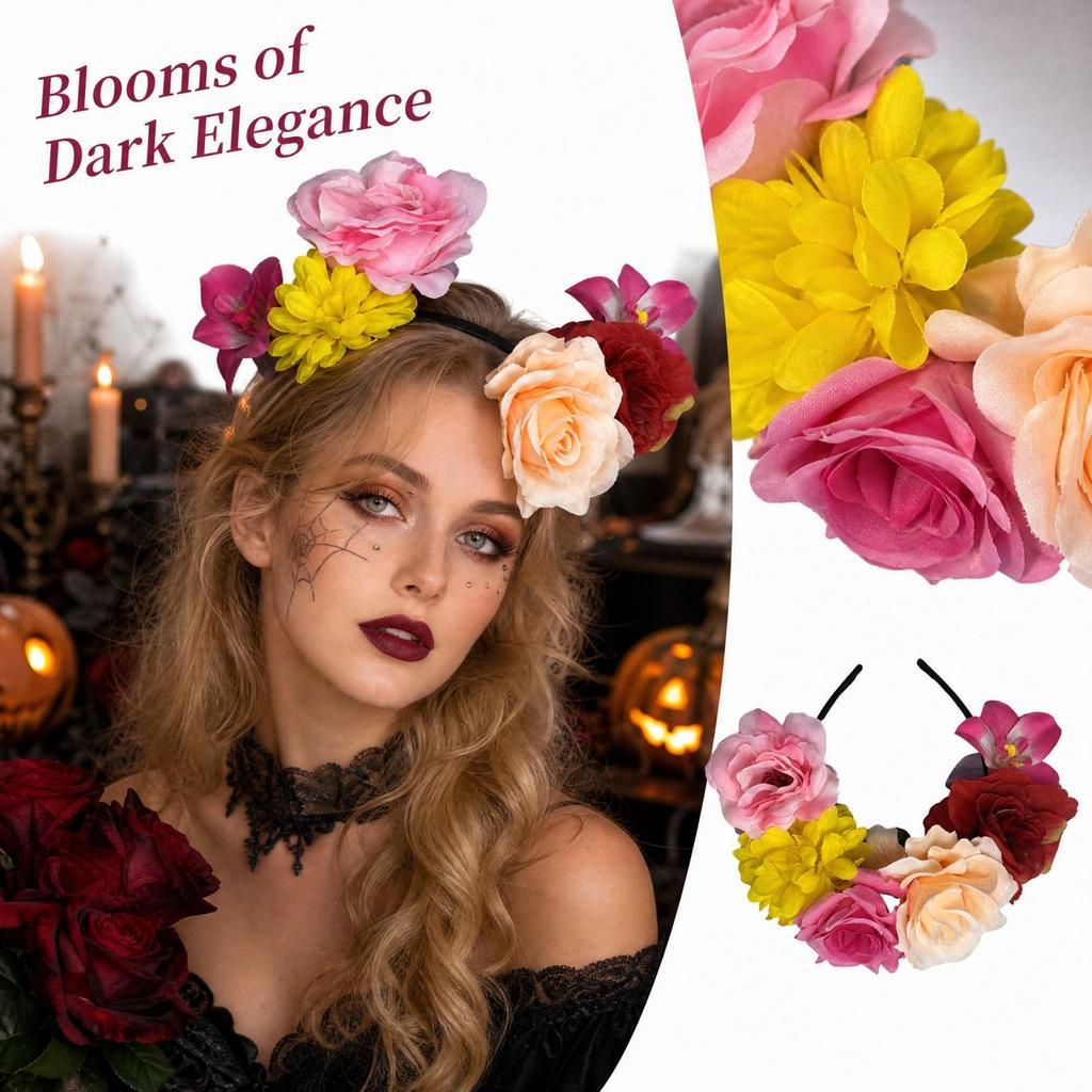 Women's Halloween Rose Headband Double-Sided Flower Hair Accessory for Party