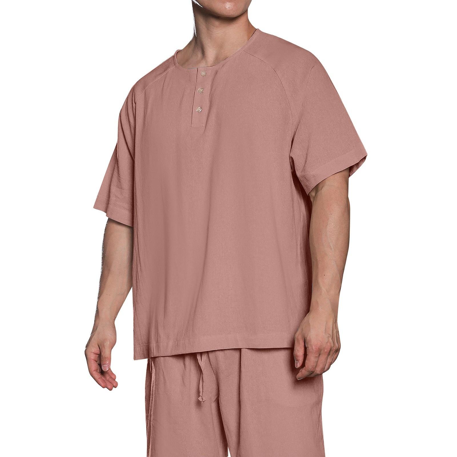 

Мужская однотонная рубашка из хлопка и льна с пуговицами и рукавом четверть, мужские повседневные дышащие топы XL арбуз красный