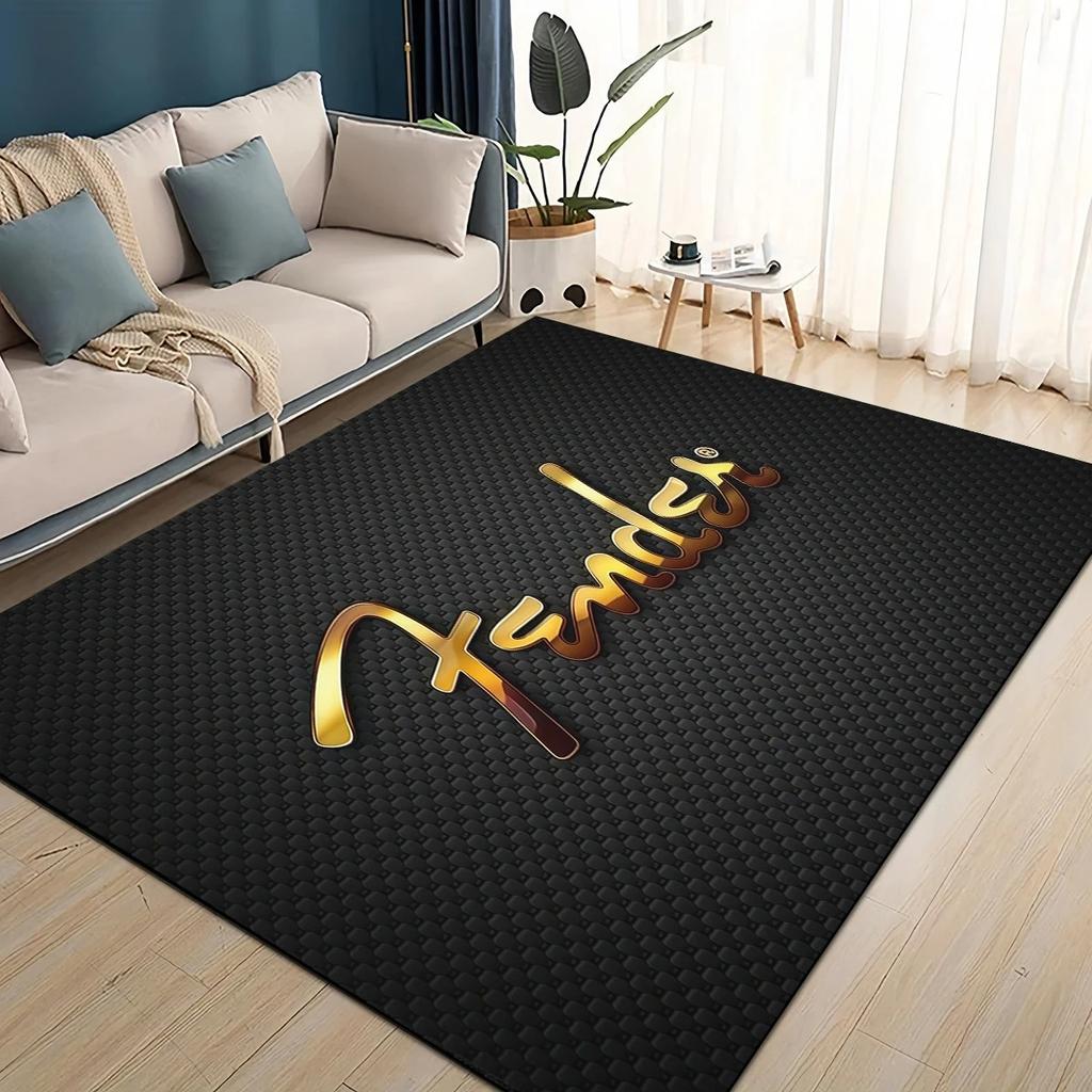 3D Retro Fender Logo Guitar Instruments Music Carpet Rug for Living Room Bedroom Home Sofa Decoration,kids Non-slip Floor Mat