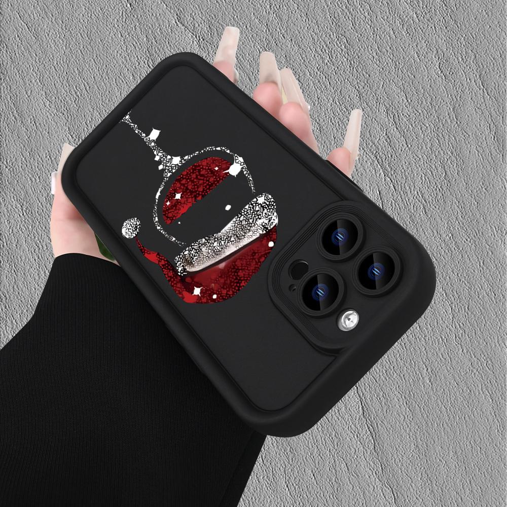 Christmas hat and wine glass printed phone case suitable for iPhone 17 16 15 14 13 12 11 Pro/Max/Plus anti drop and shockproof