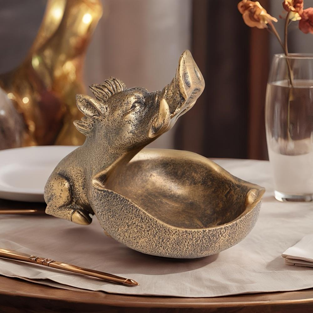 Large Wild Boar Statue Remote Control Storage Tray, Entryway Organizer with Shelf, Scandinavian Hippo Desk Decorative Box for Keys and Trinkets