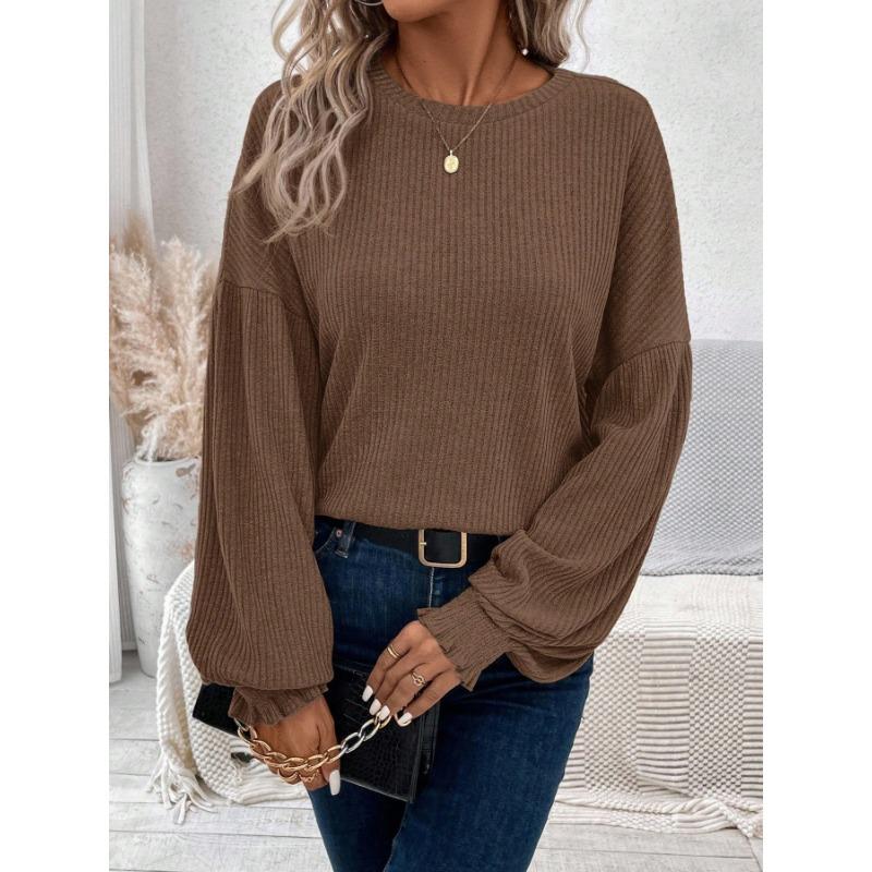 Women S Solid Color Crew Neck Long Sleeve Loose Fit Casual T Shirt