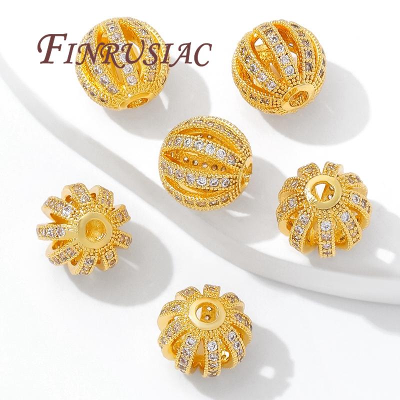 Perles plaquées or 18 carats 8 mm 10 mm, Accessoires de perles pour bracelets, Séparateur pour perles, Laiton avec perles en zircon, Perle pour collier