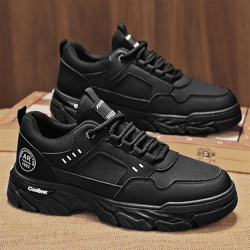 Autumn New Shoes for Men Leather Casual Shoes Outdoor Fashion Flat Skateboard Shoes Cool Lace-up Sneaker