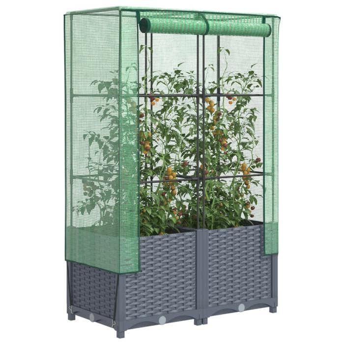 VidaXL Jardinière surélevée avec housse aspect rotin 80x40x138 cm, jardinière surélevée de jardin, bac à fleurs surélevé, 4015828