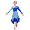 Girls Contemporary Worship Dance Dress: Long Sleeve with Invisible Zipper Back, Stylish Printed Patchwork & Color Block Irregular Hem